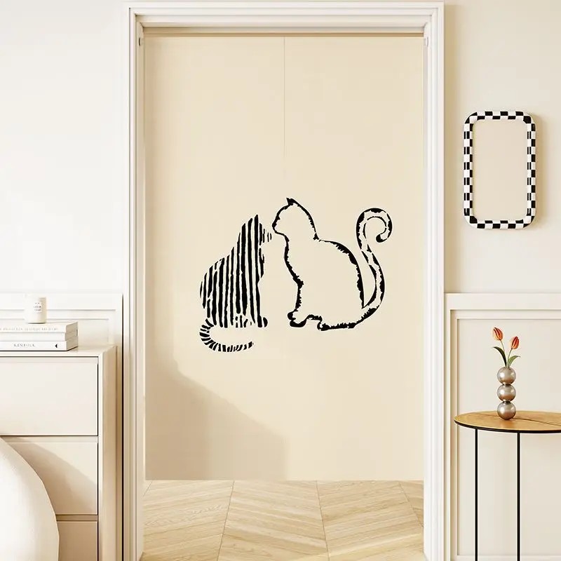Commercial Window Printing - VIKAMA Minimal Line Cat Noren Tirai