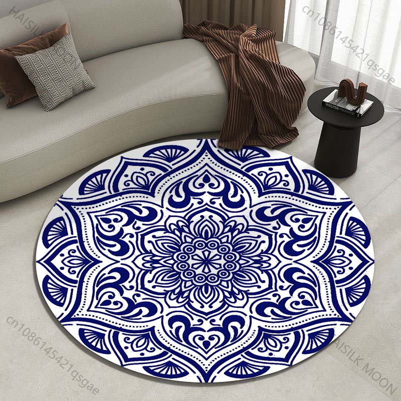 Commercial Printing And Design - Karpet bundar bermotif mandala biru yang